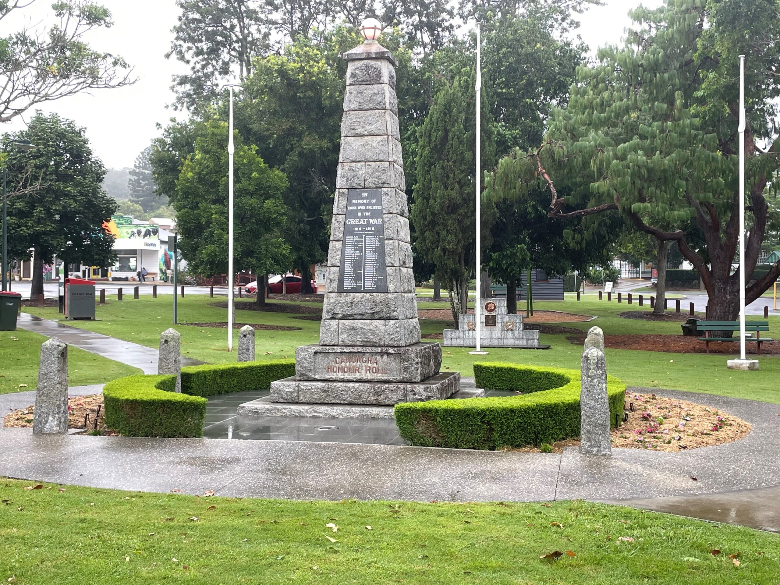 Canungra War Memorial situated in the small park on the main street.